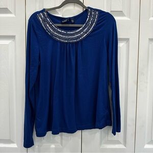 Gloria Vanderbilt Royal Blue Beaded Blouse